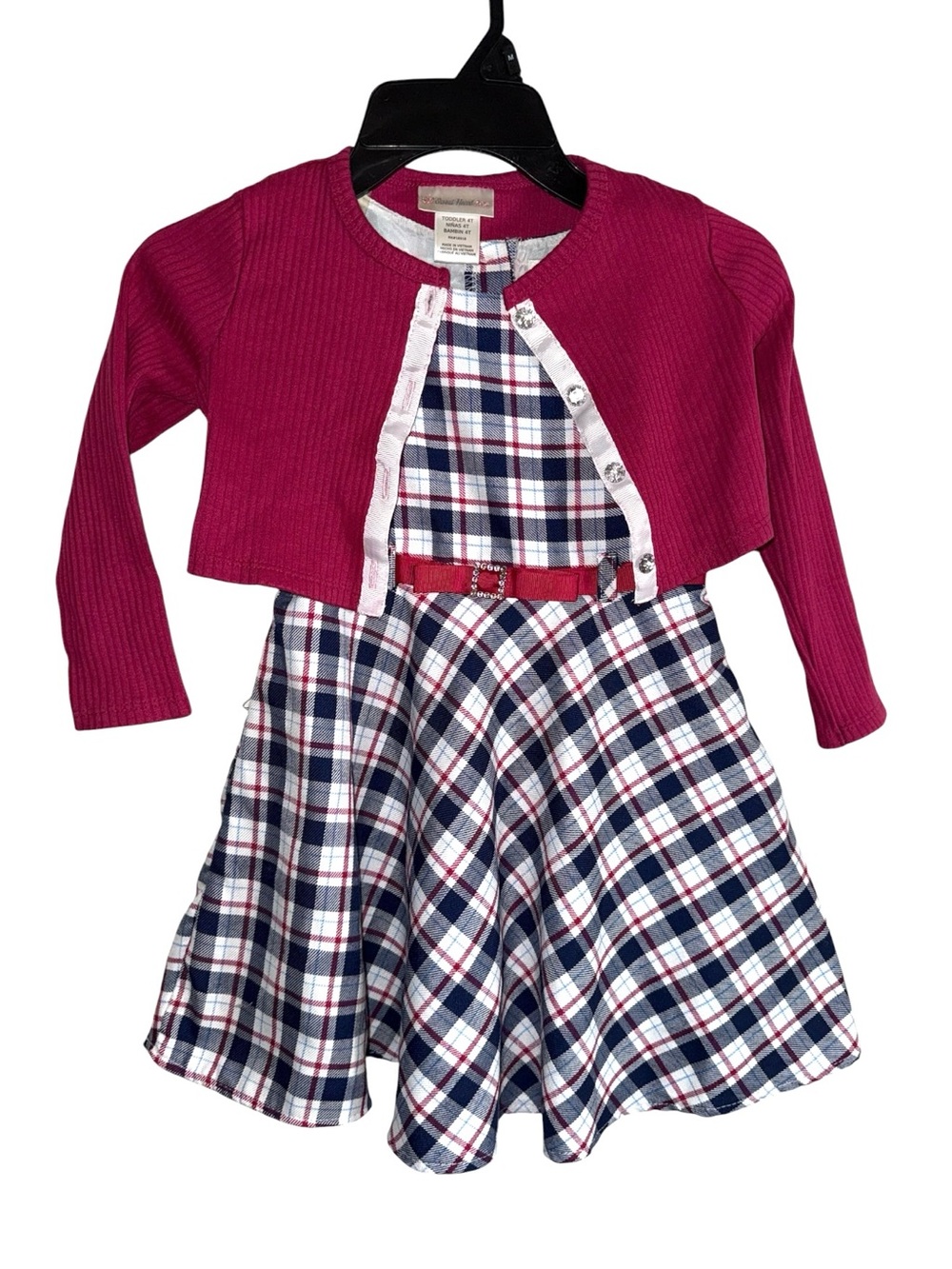 Sweet Heart Rose NWT Navy & White Plaid Dress with Matching Cardigan